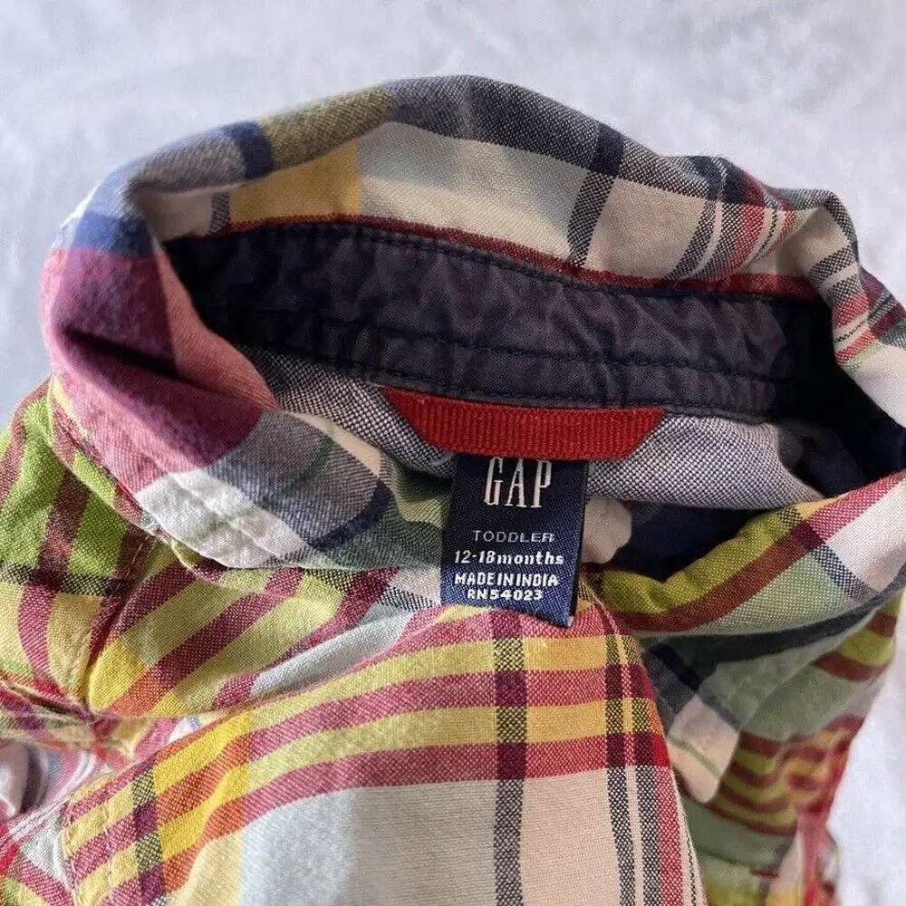 Baby GAP Button Front Shirt Plaid Boys Short Sleeve Toddler Size 12-18 Months